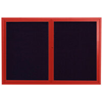 Aarco ADC4872R 48" x 72" Enclosed Hinged Locking 2 Door Powder Coated Red Aluminum Indoor Message Center with Black Letter Board