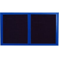 Aarco ADC3660B 36" x 60" Enclosed Hinged Locking 2 Door Powder Coated Blue Aluminum Indoor Message Center with Black Letter Board