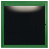 Aarco ADC3636IG 36" x 36" Enclosed Hinged Locking 1 Door Powder Coated Green Aluminum Indoor Lighted Message Center with Black Letter Board