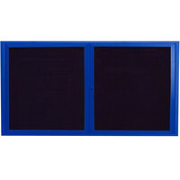 Aarco ADC3672B 36" x 72" Enclosed Hinged Locking 2 Door Powder Coated Blue Aluminum Indoor Message Center with Black Letter Board