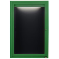 Aarco Enclosed Hinged Locking 1 Door Powder Coated Green Aluminum Indoor Lighted Message Center with Black Letter Board