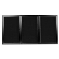 Aarco ADC4896-3BK 48" x 96" Enclosed Hinged Locking 3 Door Powder Coated Black Aluminum Indoor Message Center with Black Letter Board
