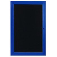 Aarco ADC3624B 36" x 24" Enclosed Hinged Locking 1 Door Powder Coated Blue Aluminum Indoor Message Center with Black Letter Board