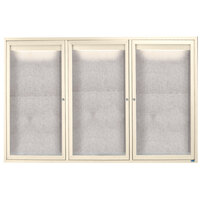 Aarco ODCC4872-3RIIV 48" x 72" Enclosed Hinged Locking 3 Door Powder Coated Ivory Outdoor Lighted Bulletin Board Cabinet