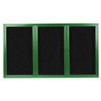 Aarco ADC4872-3G 48" x 72" Enclosed Hinged Locking 3 Door Powder Coated Green Aluminum Indoor Message Center with Black Letter Board