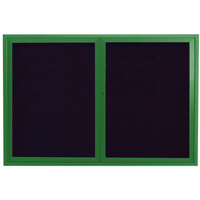 Aarco ADC4872G 48" x 72" Enclosed Hinged Locking 2 Door Powder Coated Green Aluminum Indoor Message Center with Black Letter Board
