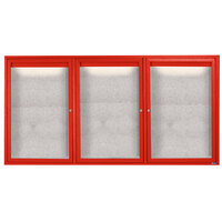 Aarco ODCC4896-3RIR 48" x 96" Enclosed Hinged Locking 3 Door Powder Coated Red Outdoor Lighted Bulletin Board Cabinet
