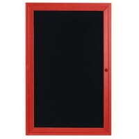Aarco ADC2418R 24" x 18" Enclosed Hinged Locking 1 Door Powder Coated Red Aluminum Indoor Message Center with Black Letter Board