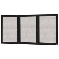 Aarco Enclosed Hinged Locking 3 Door Powder Coated Black Outdoor Bulletin Board Cabinet