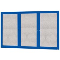 Aarco ODCC4872-3RB 48" x 72" Enclosed Hinged Locking 3 Door Powder Coated Blue Outdoor Bulletin Board Cabinet