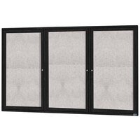 Aarco ODCC4872-3RBK 48" x 72" Enclosed Hinged Locking 3 Door Powder Coated Black Outdoor Bulletin Board Cabinet
