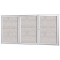 Aarco Enclosed Hinged Locking 3 Door Satin Anodized Aluminum Finish Outdoor Bulletin Board Cabinet