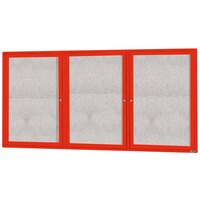 Aarco Enclosed Hinged Locking 3 Door Powder Coated Red Outdoor Bulletin Board Cabinet