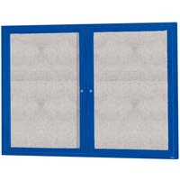 Aarco ODCC4860RB 48" x 60" Enclosed Hinged Locking 2 Door Powder Coated Blue Outdoor Bulletin Board Cabinet