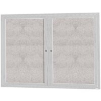 Aarco Enclosed Hinged Locking 2 Door Satin Anodized Aluminum Finish Outdoor Bulletin Board Cabinet