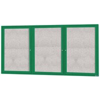 Aarco Enclosed Hinged Locking 3 Door Powder Coated Green Outdoor Bulletin Board Cabinet