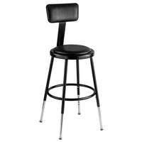 National Public Seating 6418HB-10 19" - 27" Black Adjustable Round Padded Lab Stool with Adjustable Padded Backrest