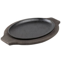 Lodge 10" x 7" Oval Pre-Seasoned Cast Iron Fajita Skillet with Grip Style Walnut Finish Wood Underliner