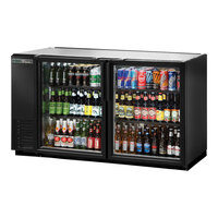 True TBB-24GAL-60G-HC-LD 59 7/8" Black Glass Door Narrow Back Bar Refrigerator with Galvanized Top and LED Lighting