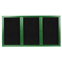 Aarco OADC4896-3G 48" x 96" Enclosed Hinged Locking 3 Door Powder Coated Green Aluminum Outdoor Directory Board with Black Letter Board