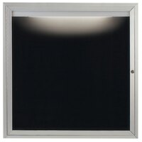 Aarco OADC3636I 36" x 36" Enclosed Hinged Locking 1 Door Satin Anodized Aluminum Outdoor Lighted Message Center with Black Letter Board