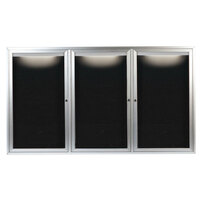 Aarco OADC4872-3I 48" x 72" Enclosed Hinged Locking 3 Door Satin Anodized Aluminum Outdoor Lighted Message Center with Black Letter Board
