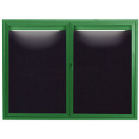 Aarco OADC4860IG 48" x 60" Enclosed Hinged Locking 2 Door Powder Coated Green Aluminum Outdoor Lighted Message Center with Black Letter Board