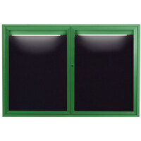 Aarco OADC4872IG 48" x 72" Enclosed Hinged Locking 2 Door Powder Coated Green Aluminum Outdoor Lighted Message Center with Black Letter Board