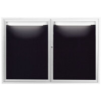 Aarco OADC4872IW 48" x 72" Enclosed Hinged Locking 2 Door Powder Coated White Aluminum Outdoor Lighted Message Center with Black Letter Board