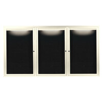 Aarco OADC4896-3IIV 48" x 96" Enclosed Hinged Locking 3 Door Powder Coated Ivory Aluminum Outdoor Lighted Message Center with Black Letter Board