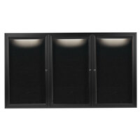 Aarco OADC4872-3IBK 48" x 72" Enclosed Hinged Locking 3 Door Powder Coated Black Aluminum Outdoor Lighted Message Center with Black Letter Board