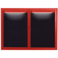Aarco OADC4860IR 48" x 60" Enclosed Hinged Locking 2 Door Powder Coated Red Aluminum Outdoor Lighted Message Center with Black Letter Board