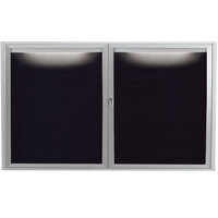 Aarco OADC3660I 36" x 60" Enclosed Hinged Locking 2 Door Satin Anodized Aluminum Outdoor Lighted Message Center with Black Letter Board