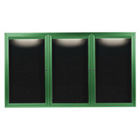 Aarco OADC4872-3IG 48" x 72" Enclosed Hinged Locking 3 Door Powder Coated Green Aluminum Outdoor Lighted Message Center with Black Letter Board