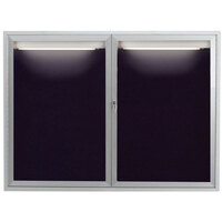 Aarco OADC4860I 48" x 60" Enclosed Hinged Locking 2 Door Satin Anodized Aluminum Outdoor Lighted Message Center with Black Letter Board