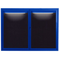 Aarco OADC4860IB 48" x 60" Enclosed Hinged Locking 2 Door Powder Coated Blue Aluminum Outdoor Lighted Message Center with Black Letter Board