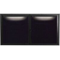 Aarco OADC3672IBK 36" x 72" Enclosed Hinged Locking 2 Door Powder Coated Black Aluminum Outdoor Lighted Message Center with Black Letter Board