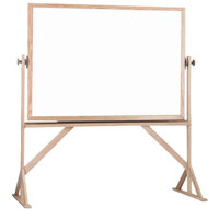 Aarco WRC4872 72" x 48" Reversible Free Standing White Melamine Markerboard with Solid Oak Wood Frame