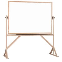 Aarco WRBC4872 72" x 48" Reversible Free Standing White Melamine Markerboard / Natural Cork Board with Solid Oak Wood Frame