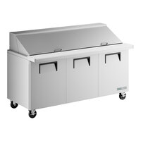 True TSSU-72-30M-B-ST-HC 72 3/8" 3 Door Mega Top Refrigerated Sandwich Prep Table