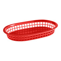 Choice 11" x 7" x 1 1/2" Red Oval Plastic Fast Food Basket - 12/Pack