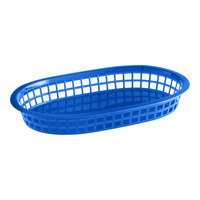 Choice 11" x 7" x 1 1/2" Blue Oval Plastic Fast Food Basket - 12/Pack
