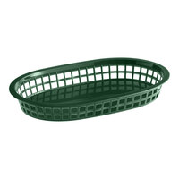 Choice 11" x 7" x 1 1/2" Forest Green Oval Plastic Fast Food Basket - 12/Pack