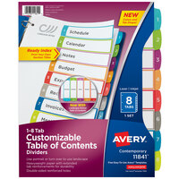 Avery® 11841 Ready Index 8-Tab Multi-Color Customizable Table of Contents Dividers