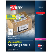 Avery® 5526 TrueBlock 5 1/2" x 8 1/2" Waterproof White Shipping Labels - 100/Pack