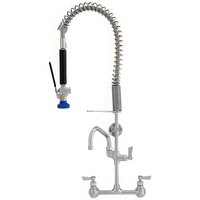 Fisher 73320 Low Profile Backsplash Mounted Pre-Rinse Faucet with 8" Centers, 15 1/2" Hose, 8" Add-On Faucet, and Wall Bracket