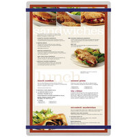 Menu Solutions ALSIN814-RB Alumitique 8 1/2" x 14" Customizable Brushed Aluminum Menu Board with Navy Bands