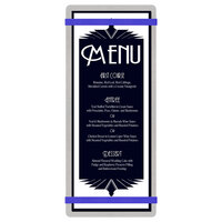 Menu Solutions ALSIN41-RB Alumitique 4 1/4" x 11" Customizable Brushed Aluminum Menu Board with Royal Blue Bands