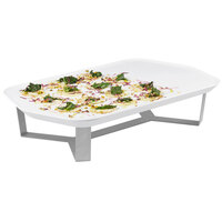 Rosseto SM271 Forme White Melamine Rectangle Tray with 4" Silver 4-Leg Riser