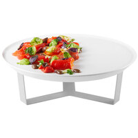 Rosseto SM276 Forme White Melamine Round Tray with 4" Silver 3-Leg Riser